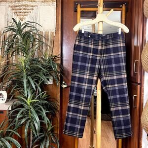 Manoush Wool Plaid Ankle Pants 36 | Cropped Trousers Gold Pin French Designer